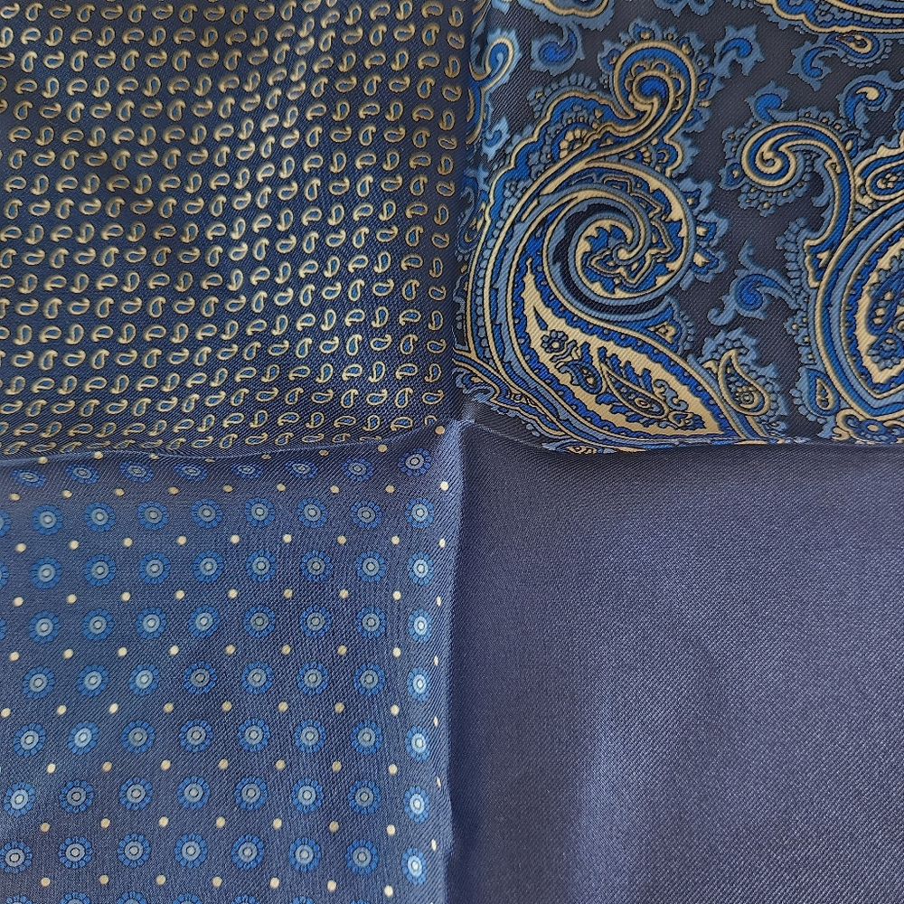 Cremieux Pocket Square 4 Panels Blue Paisley 100% Silk Foulard Pochette New $35 - Picture 3 of 11